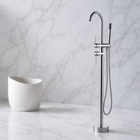 Meilleures ventes : Ensemble de douche de luxe autoportant en laiton, design carré, avec robinet de bain électrique à jet pluie unique, finition noir mat, barre coulissante et éléments en céramique