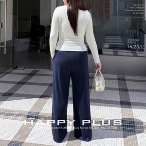 Happy Plus – pantalon à jambes larges pour femmes, bleu marine, taille élastique, épaisseur moyenne, grande taille, pantalon décontracté d'automne, N9281 - Product Image 4