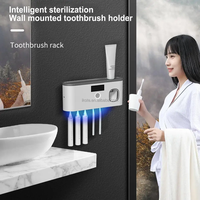 Tempat Sikat Gigi untuk Kamar Mandi yang Dipasang di Dinding dengan Dispenser Pasta Gigi, Tempat Sikat Gigi Pengisian Daya Surya untuk Kamar Mandi, 5 Slot Sikat