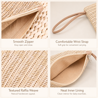 Pochette cosmétique en raphia tressé style ferme avec logo personnalisé, sac de maquillage portable écologique pour femmes, dames, filles, pochette de plage estivale
