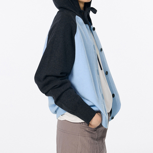 Cardigan en tricot doux à capuche pour homme, style color block, manches raglan, patchwork - Product Image 4