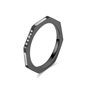 Diamond Encrusted White Seashell <b>Titanium</b> Steel <b>Ring</b> Round Brilliant Cut Wedding Band Unisex Jewelry K R750 - Product Image 5