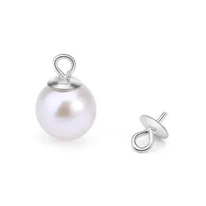 Real 925 Sterling Silver Jewelry Pearl Bead Caps Birthstone Stud Earrings Cup for Women Diy Making