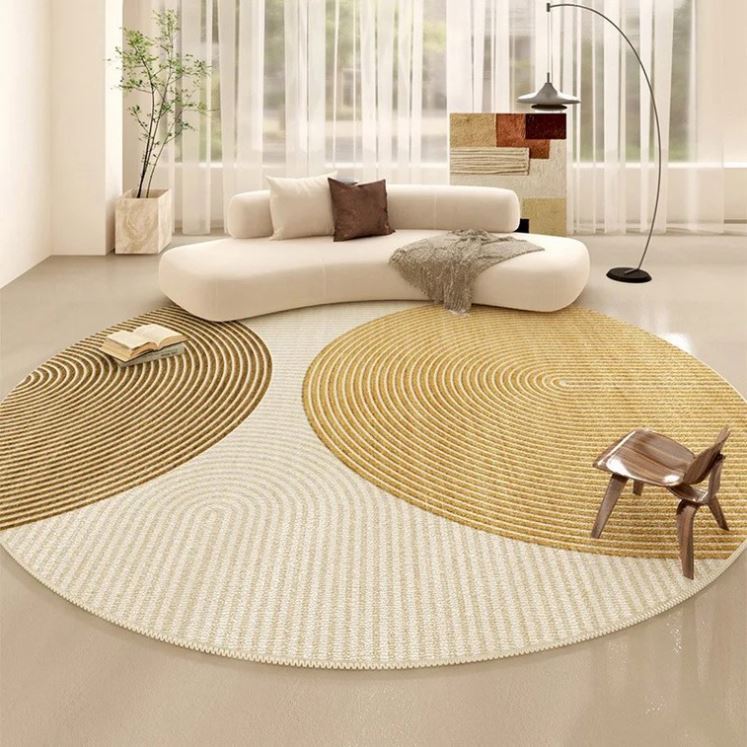 Alfombra Redonda De Yute Beige - 60 Cm Diámetro, Moderna, Para Salón Y Dormitorio, Hecha A Mano