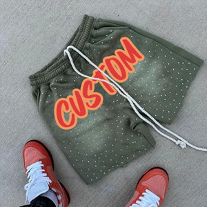<span class=keywords><strong>Pantaloncini</strong></span> da uomo oversize <span class=keywords><strong>neri</strong></span> in <span class=keywords><strong>cotone</strong></span> con logo vintage effetto distressed, lavaggio acido, streetwear, personalizzabili con strass, per l'estate - Product Image 3