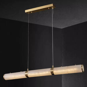 Lámpara de restaurante de alabastro de cobre de lujo largo Comedor simple Cocina Isla Candelabro largo Diseñador Candelabro LED moderno - Product Image 5