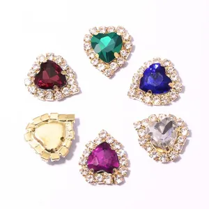 Manik-manik Zirkon Tepi Baja Tahan Karat Emas Berlian Imitasi Kristal Bentuk Hati Warna-warni untuk Membuat Perhiasan DIY Berlian Imitasi Jahit Tangan