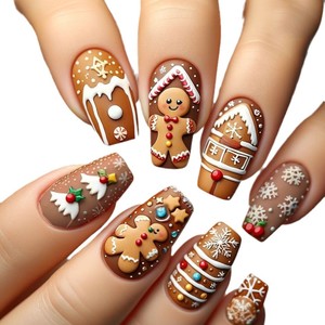 <span class=keywords><strong>Uñas</strong></span> Postizas Acrílicas Navideñas 3D con Diseño de Hombre de Jengibre y Casa, <span class=keywords><strong>Cortas</strong></span> y Cuadradas, <span class=keywords><strong>para</strong></span> Mujer, Venta al Por Mayor - Product Image 5