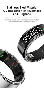 Anneau intelligent en acier inoxydable R11C avec écran LED, charge magnétique, moniteur de fréquence cardiaque, moniteur d'oxygène sanguin, suivi du sommeil, étanche 1ATM - Product Image 6