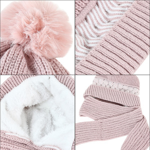 Jacquard Knit <b>Hat</b> And Scarf Set 2 Piece 56-58Cm Cotton <b>Beanie</b> With Pom Pom For Adult Winter Warmth - Product Image 4