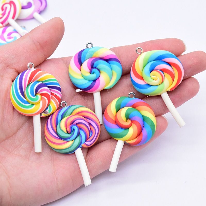 Colorful Lollipop Charm Polymer Clay Candy Lollipops Pendant Charms for  Phone Straps Key Bag Decor DIY Jewelry Making
