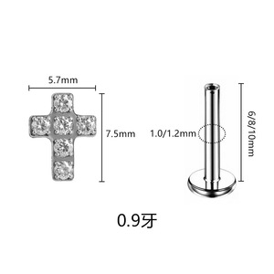 Labrets croisés en zircon résistant au ternissement, clous d'oreille classiques en titane de 8 mm à vis, pour tragus, cartilage, hélix, conque, lèvre - Product Image 2