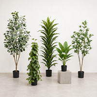 Arbre artificiel en bambou en plastique, feuilles en soie effet naturel, plante artificielle verte avec pot noir – Vente en gros