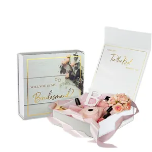 सफेद सोने की पन्नी मुहर लगी संगमरमर चुंबकीय वर शादी का तोहफा लक्जरी उपहार बॉक्स Bridesmaids के लिए प्रस्ताव उपहार