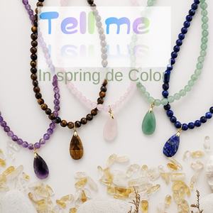 Collar de cuentas de amatistas naturales, collar con colgante de piedra en forma de gota de agua grande, gargantilla de cristal de gema morada, regalo de joyería para mujeres y niñas - Product Image 2