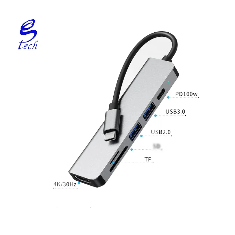 ราคาดี Type C ดับเบิ้ล usb hub อะแดปเตอร์มัลติฟังก์ชั่น 6 in 1 2010 PD100w สถานีเชื่อมต่อในสต็อก