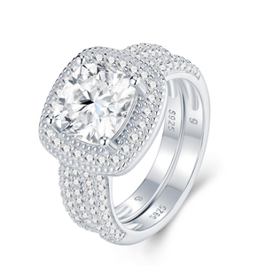 Factory Direct Sale 925 Silver Moissanite <strong>Ring</strong> Set <strong>Cushion</strong> Cut Iced Out Sparkling <strong>Ring</strong> Fine Jewelry Engagement <strong>Wedding</strong> <strong>Ring</strong> - Product Image 4