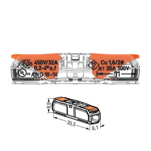 공장 가격 정품 WAGOS 221-2411 터미널 블록 1 입력 1 출력 빠른 연결 케이블 커넥터 모든 와이어 유형에 적합 - Product Image 5