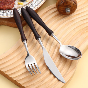 Juego de cubiertos de acero inoxidable 304 para alitas de pollo con mango de madera, estilo occidental, cuchillo, tenedor y cuchara para carne, apto para lavavajillas - Product Image 4