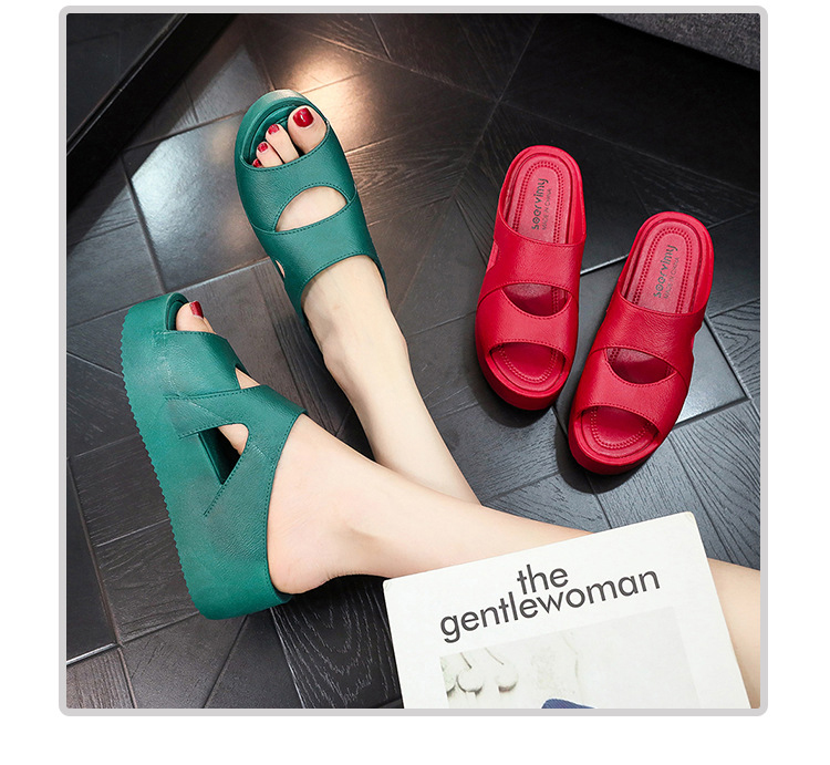 High Heel Slippers Women Summer Thick Home Wedged PVC Anti-slip Slides Sandals Ladies