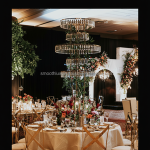 Rueda de La Fortuna lisa, centro de mesa dorado para boda, soporte de flores, colgantes acrílicos, mesa, pieza central, decoración, tiras de cristal, borla - Product Image 1