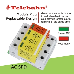 Telebahn kema 275V 20ka 40kA 65kA T2 3P + N ba giai đoạn AC <span class=keywords><strong>SPD</strong></span> thiết bị bảo vệ tăng - Product Image 4