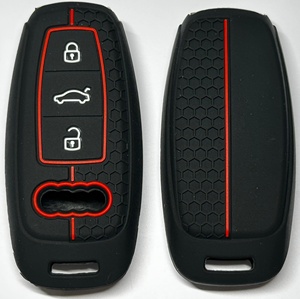 Housse de clé de <span class=keywords><strong>voiture</strong></span> en silicone à texture nid d'abeille, antidérapante, antichoc, avec bande rouge, compatible avec Nissan - Product Image 3