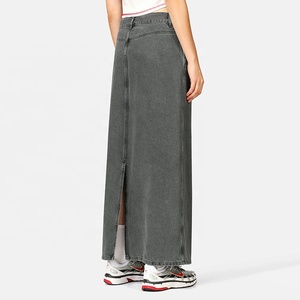 Gonna Lunga in Denim Vintage Nera e Grigia per Donna, Gonna in <span class=keywords><strong>Jeans</strong></span> Streetwear, Gonne in Denim da Donna - Product Image 3