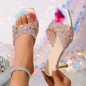 W511 Nuove Ciabatte Estive Sexy <span class=keywords><strong>con</strong></span> <span class=keywords><strong>Tacco</strong></span> Alto, Decorazioni in Diamanti e Glitter, Modello Fish Mouth, <span class=keywords><strong>Scarpe</strong></span> da Donna di Alta Qualità - Product Image 1