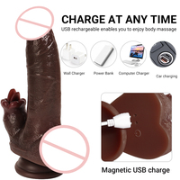 Juguete Sexual Realista de Silicona de 7.67 Pulgadas, Color Marrón Oscuro, con Calefacción y Múltiples Niveles de Vibración para la Masturbación Femenina