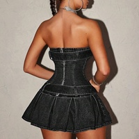 Nouvelle arrivée, robe moulante en denim stretch de haute qualité pour femme, style boîte de nuit, col à nœud, coton uni