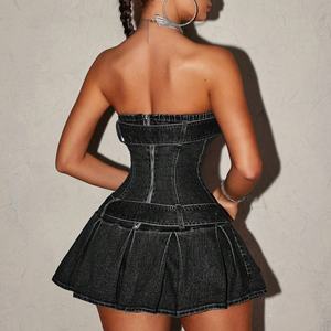 เดรสยีนส์สไตล์ไนต์คลับคุณภาพสูงสำหรับผู้หญิงแบบใหม่ล่าสุด สายเดี่ยว ผ้าฝ้ายยืด ทรงเข้ารูป มินิเดรสเดนิมสุดฮอต - Product Image 2