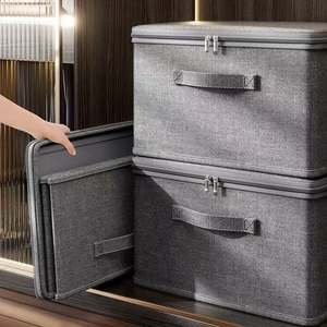 กล่องเก็บของผ้าฝ้ายลินินขนาด 45 x 35 x 30 ซม. พร้อมกุญแจสำหรับใส่เสื้อผ้าและของเล่น - Product Image 3