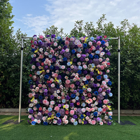 Mur de fleurs artificielles 3D en soie, rose et hortensia, multicolore, écologique, 8x8 pieds, pour décoration de mariage et événements
