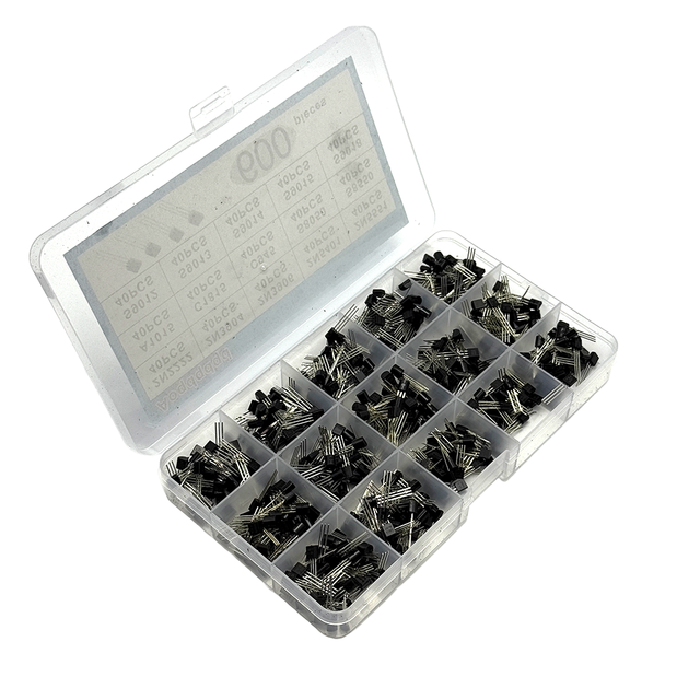 600PCS To-92 Transistors Kit 15 Values Bipolar Power Transistors 2N222 2N3904 2N3906 2N5401 A1015 C1815 S8050 S9012 S9018