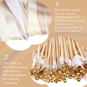 Rubans décoratifs blancs, marron et champagne, rubans en dentelle, bâtonnets de mariage, guirlandes de rubans de fête avec clochettes, guirlandes féériques en soie - Product Image 4