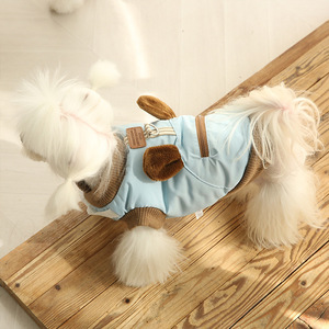 Vêtements pour animaux de compagnie avec oreilles 3D et deux laisses pour chiens et chats de petite et moyenne taille, manteaux chauds d'hiver pour chiots Bichon Frise, couleur unie en coton - Product Image 3