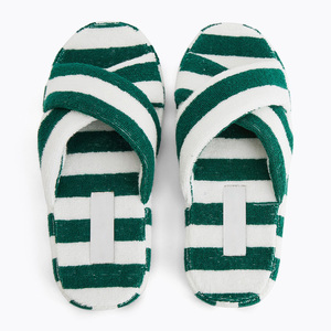 <span class=keywords><strong>Pantoufles</strong></span> d'intérieur rayées pour femmes avec étiquette tissée personnalisée, semelle en mousse à mémoire de forme, plateforme en tissu <span class=keywords><strong>éponge</strong></span>, mules croisées - Product Image 3