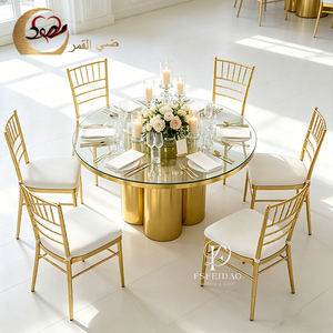 Table et chaises de salle à manger rondes en acier inoxydable doré, modernes, romantiques et élégantes, avec plateau en MDF, pour la maison, l'hôtel et l'extérieur, adaptées à la cuisine - Product Image 6