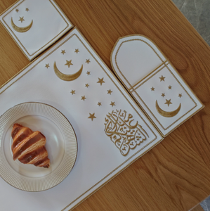 DAMAI Wholesale Eid Mubarak Star Moon <b>Placemats</b> Leather Embroidered Cutlery Bags Waterproof HeatResistant for Hotel Restaurant - Product Image 4