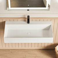 Évier moderne double flottant à surface solide mate Lavabo rectangulaire intégré pour salle de bain d'hôtel