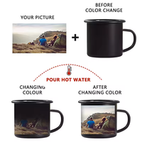 Logo personnalisé 8cm 350ml métal voyage en plein air pique-nique tasse à café Camping émail tasses à café tasse de sublimation changement de couleur tasse magique