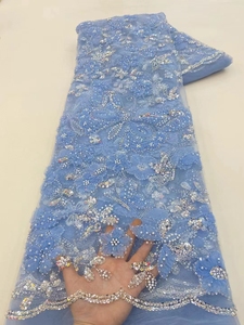 Encaje De Perlas Luxury Embroidered <strong>Tissu</strong> Dentelle Fleurs 3D Flower Mesh Lace With Sequins for Wedding Dress Fabric - Product Image 4