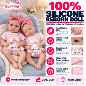 ตุ๊กตาเด็กเกิดใหม่ซิลิโคนทั้งตัวขนาด 18 นิ้ว รุ่น Doll Duo Custom ชุดกระต่ายลายทางสีชมพูขาว ของเล่นนุ่มแบบปรับแต่งได้สำหรับทุกเพศ - Product Image 1