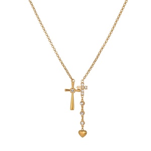 Nuova Collana in Acciaio Inox PVD per Donne, Doppia Croce a Forma di Cuore, Elegante Gioiello per Feste e Uso Quotidiano - Product Image 5