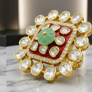 Luxury 925 Silver Kundan Floral <b>Ring</b> <b>Gold</b> Adjustable Statement Jewelry for Women Party Wear Fashion Style - Product Image 4