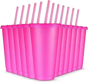 Plastic Reusable PP Stadium Coffee Pink Cup Mug With Straw And Lid Custom Logo