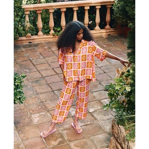 ENYA Summer Woman Custom Printed Rayon Lounge <strong>Set</strong> Leisurewear Day Night Pajamas <strong>Set</strong> Hotel Guest <strong>Bedding</strong> Satin <strong>Silk</strong> 2 PCS <strong>Set</strong> - Product Image 1