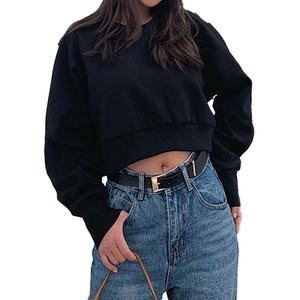 Custom High Quality Women Crop Top Solid Color <b>Hoodie</b> Loose Casual Sports <b>Comfy</b> Fleece Pullover Hoodies Tracksuit for Women - Product Image 6