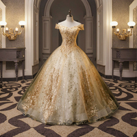 Robe de Quinceañera Dorée Épaules Dénudées, Robe de Bal de Soirée Vintage, Grande Taille Vestidos